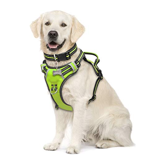 WINSEE Dog Harness No Pull, Pet Harnesses with Dog Collar, Adjustable Reflective Oxford Outdoor Vest, Front/Back Leash Clips for Small, Medium, Large, Extra Large Dogs, Easy Control Handle for Walking