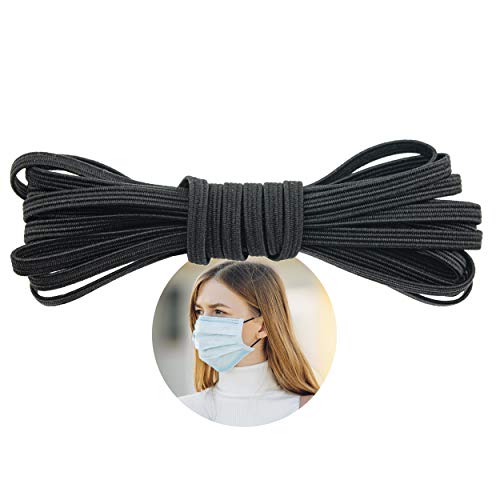 Elastic Band for Sewing - 1/8" (3.5mm) Heavy Stretch Flat Bungee - Arts and Crafts, DIY Face Masks - Knit Braided Cord - Stretchy String for Earloop - 10 Yards (Black), by Adolfo Designs