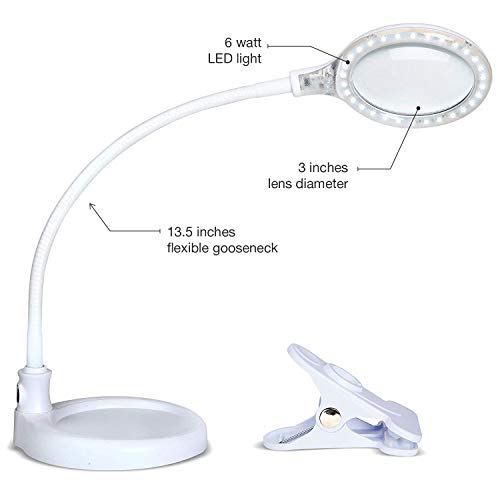 Brightech LightView Pro Flex 2 in 1: 2.25x Magnifier with Bright LED Light - Magnifying Glass Lamp with Base Stand & Clamp - for Reading, Painting, Sewing & Needle Crafts, Puzzle & Hobby Fans