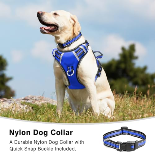 WINSEE Dog Harness No Pull, Pet Harnesses with Dog Collar, Adjustable Reflective Oxford Outdoor Vest, Front/Back Leash Clips for Small, Medium, Large, Extra Large Dogs, Easy Control Handle for Walking