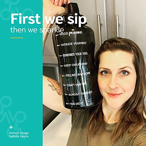 Venture Pal Large 1 Gallon/128 OZ (When Full) Motivational BPA Free Leakproof Water Bottle with Straw & Time Marker Perfect for Fitness Gym Camping Outdoor Sports-Black