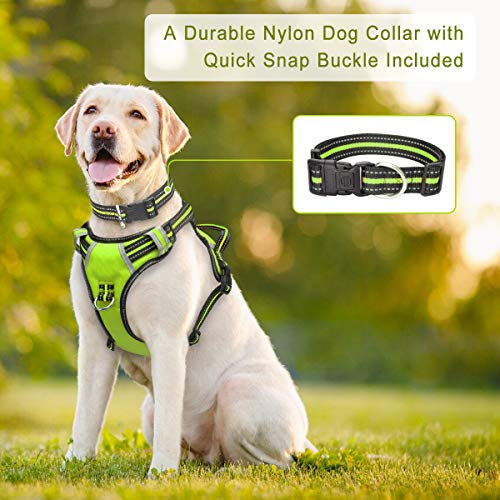 WINSEE Dog Harness No Pull, Pet Harnesses with Dog Collar, Adjustable Reflective Oxford Outdoor Vest, Front/Back Leash Clips for Small, Medium, Large, Extra Large Dogs, Easy Control Handle for Walking