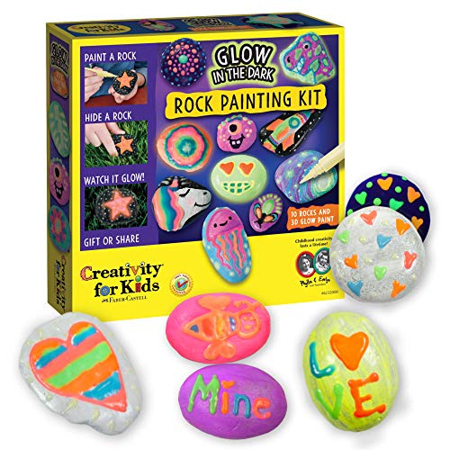 Creativity for Kids Glow In The Dark Rock Painting Kit - Paint 10 Rocks with Water Resistant Glow Paint - Crafts for Kids