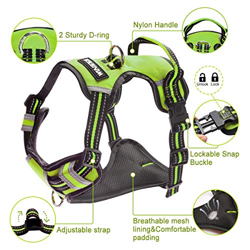 WINSEE Dog Harness No Pull, Pet Harnesses with Dog Collar, Adjustable Reflective Oxford Outdoor Vest, Front/Back Leash Clips for Small, Medium, Large, Extra Large Dogs, Easy Control Handle for Walking
