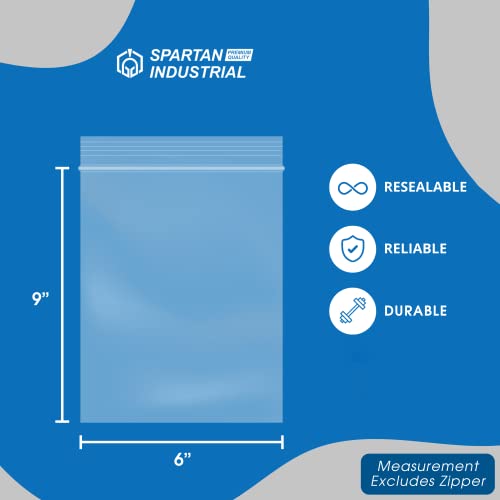 Spartan Industrial - 6â X 9â (100 Count) Quart Clear Reclosable Zip Plastic Poly Bags with Resealable Lock Seal Zipper - 2 Mil