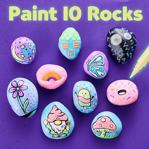 Creativity for Kids Glow In The Dark Rock Painting Kit - Paint 10 Rocks with Water Resistant Glow Paint - Crafts for Kids