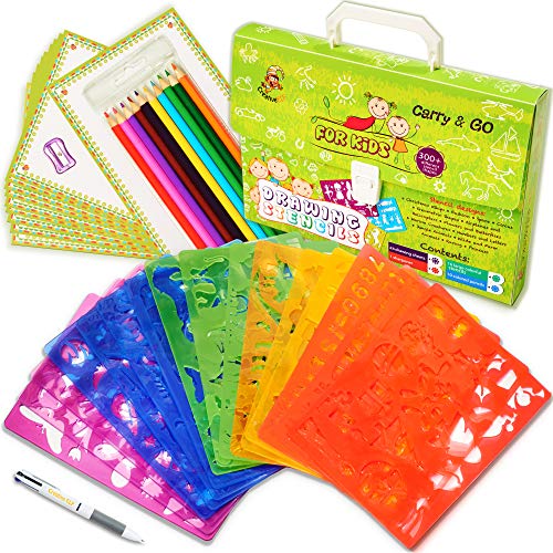 Drawing Stencils Set for Kids (54-Piece) - Perfect Creativity Kit & Travel Activity - Arts and Crafts for Girls & Boys with Over 300 Shapes - Educational Toys Age 3+ Ideal Kids Gifts