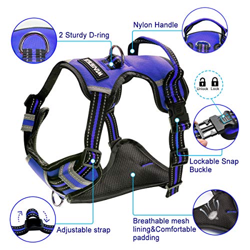 WINSEE Dog Harness No Pull, Pet Harnesses with Dog Collar, Adjustable Reflective Oxford Outdoor Vest, Front/Back Leash Clips for Small, Medium, Large, Extra Large Dogs, Easy Control Handle for Walking