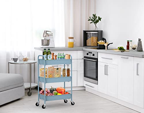 CAXXA 3-Tier Rolling Metal Storage Organizer - Mobile Utility Cart with Caster Wheels, Blue