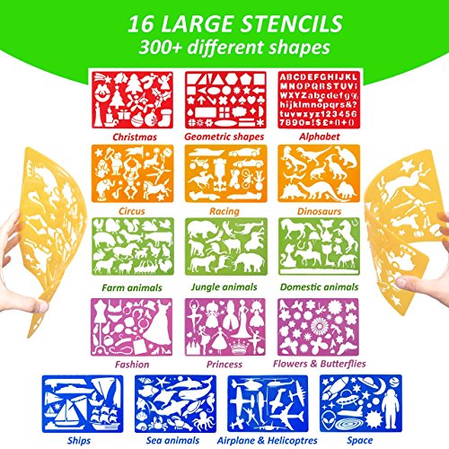 Drawing Stencils Set for Kids (54-Piece) - Perfect Creativity Kit & Travel Activity - Arts and Crafts for Girls & Boys with Over 300 Shapes - Educational Toys Age 3+ Ideal Kids Gifts