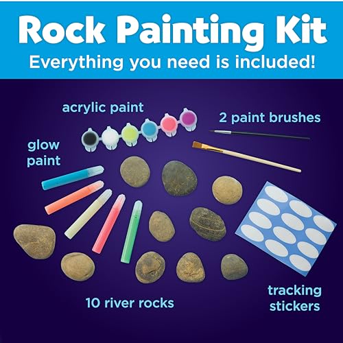 Creativity for Kids Glow In The Dark Rock Painting Kit - Paint 10 Rocks with Water Resistant Glow Paint - Crafts for Kids