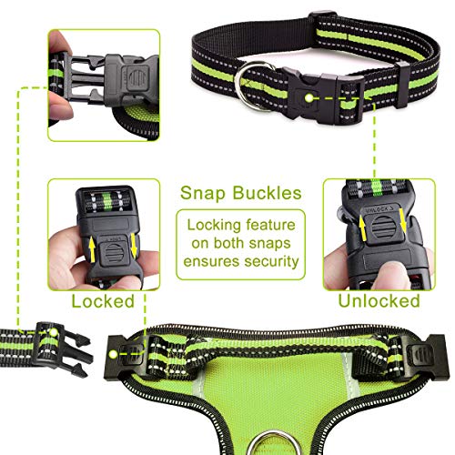 WINSEE Dog Harness No Pull, Pet Harnesses with Dog Collar, Adjustable Reflective Oxford Outdoor Vest, Front/Back Leash Clips for Small, Medium, Large, Extra Large Dogs, Easy Control Handle for Walking