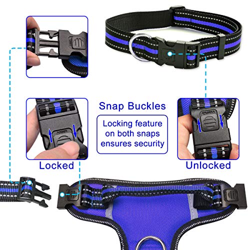 WINSEE Dog Harness No Pull, Pet Harnesses with Dog Collar, Adjustable Reflective Oxford Outdoor Vest, Front/Back Leash Clips for Small, Medium, Large, Extra Large Dogs, Easy Control Handle for Walking
