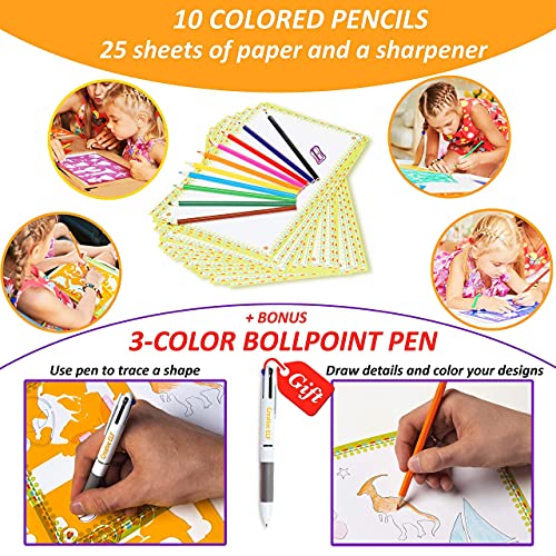 Drawing Stencils Set for Kids (54-Piece) - Perfect Creativity Kit & Travel Activity - Arts and Crafts for Girls & Boys with Over 300 Shapes - Educational Toys Age 3+ Ideal Kids Gifts