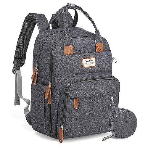Diaper Bag Backpack, RUVALINO Multifunction Travel Back Pack Maternity Baby Changing Bags, Large Capacity, Waterproof and Stylish, Dark Gray