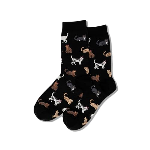 Hot Sox womens Hot Sox Women's Classic Cats Crew Hosiery, Black, 10-Apr US