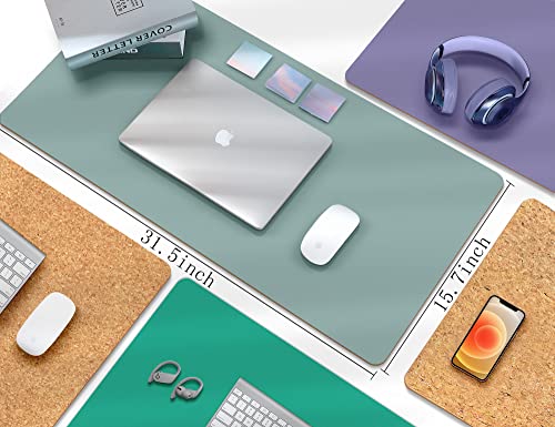 Aothia Eco-Friendly Natural Cork & Leather Double-Sided Office Desk Mat Mouse Pad Smooth Surface Soft Easy Clean Waterproof PU Leather Desk Protector for Office/Home Gaming (Light Blue,31.5" x 15.7")