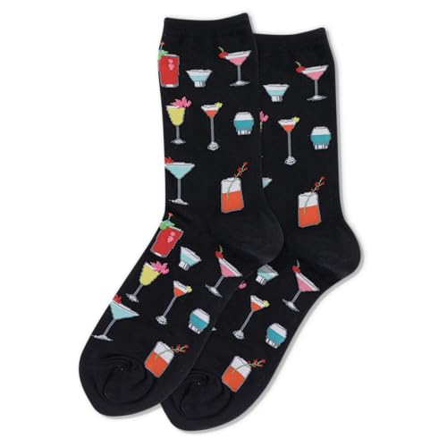 Hot Sox Women's Fun Drinks Crew Socks-1 Pair Pack-Happy Hour Cool & Funny Gifts, Cocktails (Black), Shoe Size: 4-10