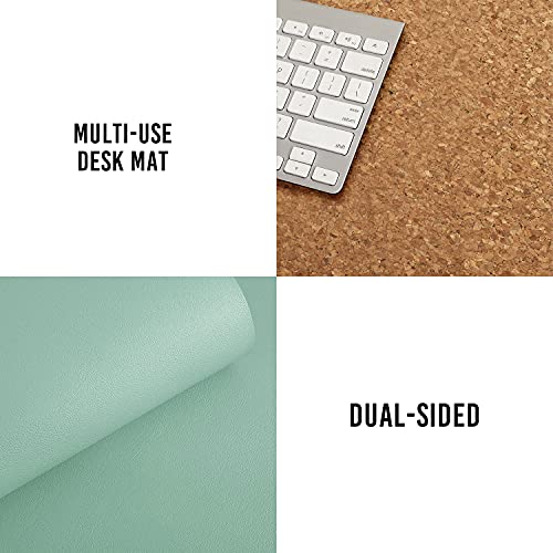 Aothia Eco-Friendly Natural Cork & Leather Double-Sided Office Desk Mat Mouse Pad Smooth Surface Soft Easy Clean Waterproof PU Leather Desk Protector for Office/Home Gaming (Light Blue,31.5" x 15.7")