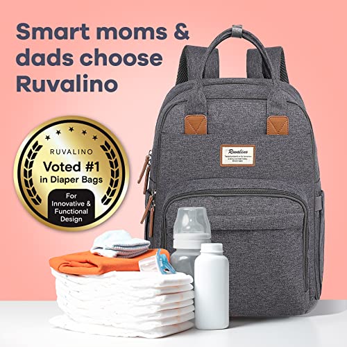 Diaper Bag Backpack, RUVALINO Multifunction Travel Back Pack Maternity Baby Changing Bags, Large Capacity, Waterproof and Stylish, Dark Gray