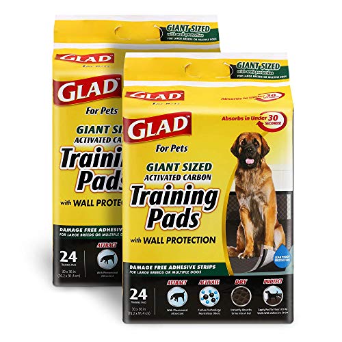 Glad for Pets Activated Carbon Puppy Training Pads, Giant Size, 24 Count - 2 Pack | Charcoal Puppy Pads for Dogs, Large Dog Pee Pads | Super Absorbent and Leak Proof