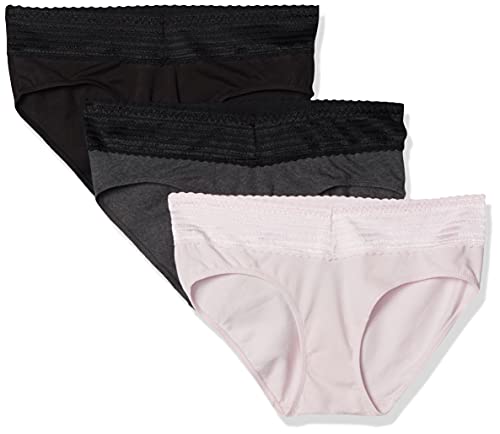 Warner's Women's Blissful Benefits No Muffin Top 3 Pack Hipster Panties, Black/Pale Pink/Dark Gray Heather, 2XL