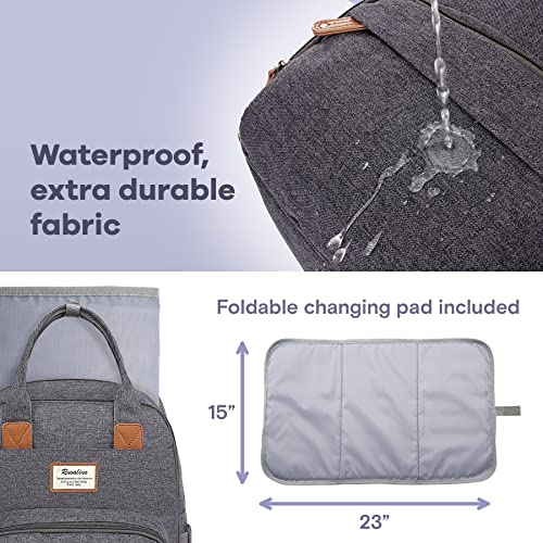 Diaper Bag Backpack, RUVALINO Multifunction Travel Back Pack Maternity Baby Changing Bags, Large Capacity, Waterproof and Stylish, Dark Gray