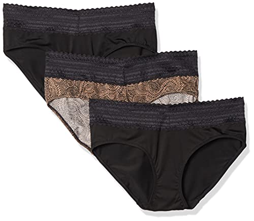 Warner's Women's Blissful Benefits No Muffin Top 3 Pack Hipster Panties, Black/Black/Almond Swirl, M
