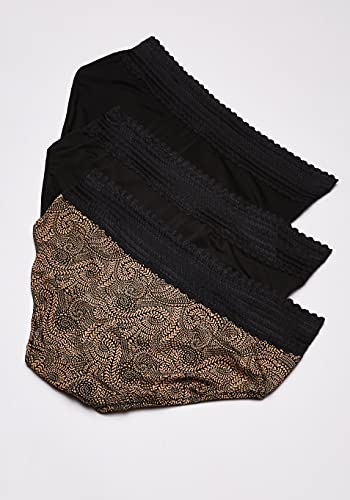 Warner's Women's Blissful Benefits No Muffin Top 3 Pack Hipster Panties, Black/Black/Almond Swirl, M