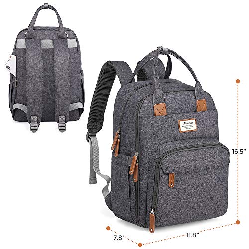 Diaper Bag Backpack, RUVALINO Multifunction Travel Back Pack Maternity Baby Changing Bags, Large Capacity, Waterproof and Stylish, Dark Gray