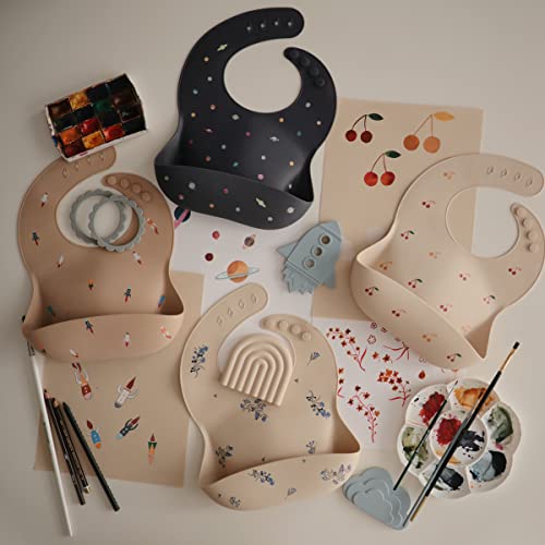 mushie Silicone Baby Bib | Adjustable Fit Waterproof Bibs (Planets)