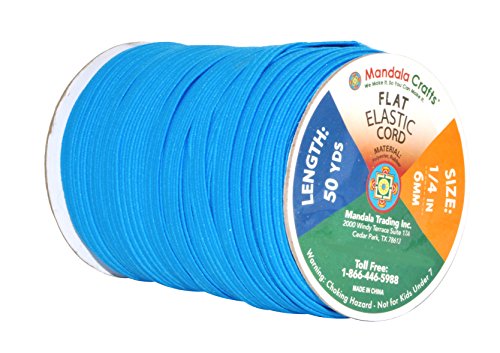 Mandala Crafts Blue Elastic Bands 1/4 Flat Elastic Cord Stretch Strap - 6mm 50 Yds Roll of Elastic Straps Braided Elastic Band - 1 4 Inch Elastics for Sewing and Elastic Crafting