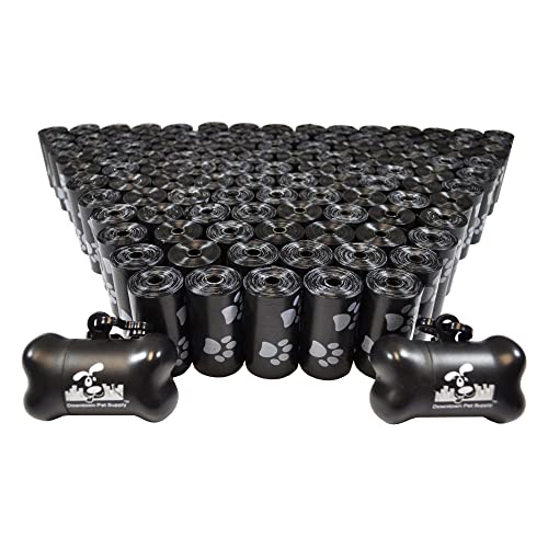 Downtown Pet Supply Dog Poop Bags (2200 CT - Black with Paw Prints Bags & 2 Dispensers) Waste Bag Dispenser Clips to Dog Leashes Bags & Dog Harnesses- Poop Scoop Bags are Leak-Proof Bags & Unscented
