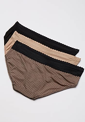 Warner's Women's Blissful Benefits No Muffin Top 3 Pack Hipster Panties, Black/Toasted Almond/lace dot Print, L