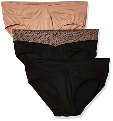 Warner's Women's Blissful Benefits No Muffin Top 3 Pack Hipster Panties, black lace dot/almond/black, M
