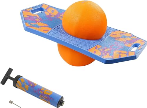 Flybar Pogo Trick Ball for Kids, Trick Bounce Board for Boys and Girls Ages 6+, Up to 160 lbs, Includes Pump, Easy to Carry Handle, Durable Plastic Deck Indoor, Outdoor Toy Pogo Jumper (Blue Dawn)