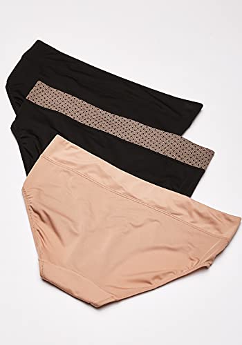 Warner's Women's Blissful Benefits No Muffin Top 3 Pack Hipster Panties, black lace dot/almond/black, M