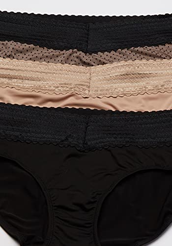 Warner's Women's Blissful Benefits No Muffin Top 3 Pack Hipster Panties, Black/Toasted Almond/lace dot Print, L