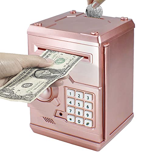 HUSAN Piggy Banks for Kids, Electronic Password Code Money Banks ATM Banks Box Coin Bank for Children Boys and Girls (Rose Gold)