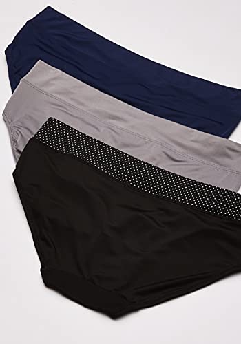 Warner's Women's Blissful Benefits No Muffin Top 3 Pack Hipster Panties, Smoked Pearl/Navy Ink/Black w/Polka dot Waistband, S