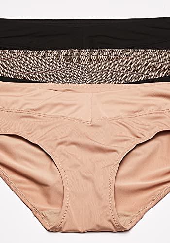 Warner's Women's Blissful Benefits No Muffin Top 3 Pack Hipster Panties, black lace dot/almond/black, M