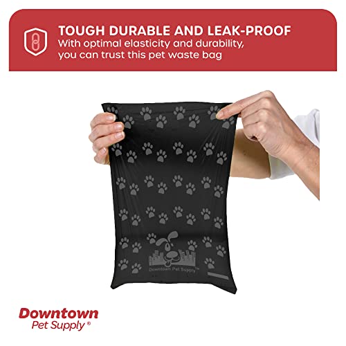Downtown Pet Supply Dog Poop Bags (2200 CT - Black with Paw Prints Bags & 2 Dispensers) Waste Bag Dispenser Clips to Dog Leashes Bags & Dog Harnesses- Poop Scoop Bags are Leak-Proof Bags & Unscented
