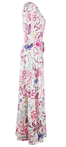 Afibi Womens Bohemian 3/4 Sleeve Faux Wrap Maxi Dress with Belt (Large, Design 5)