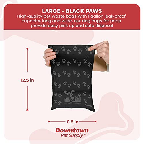 Downtown Pet Supply Dog Poop Bags (2200 CT - Black with Paw Prints Bags & 2 Dispensers) Waste Bag Dispenser Clips to Dog Leashes Bags & Dog Harnesses- Poop Scoop Bags are Leak-Proof Bags & Unscented