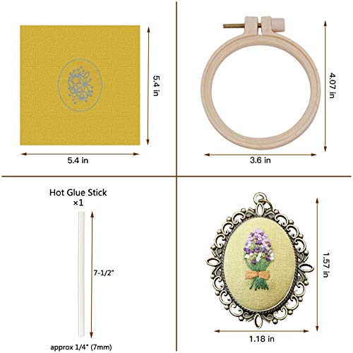 Embroidery Kits for Beginners, 4pcs Embroidered Pendants Floral Embroidery Necklace, Mini Cross Stitch Kits with Patterns and Instructions, Hand Sewing Jewelry Ornament