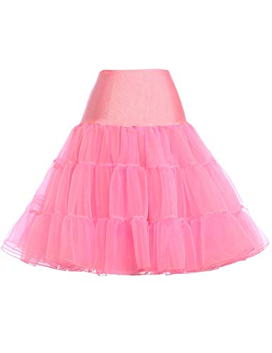 GRACE KARIN Women's Retro Knee Length Crionline A Line Pink Tutu Petticoat Pinup Skirt Lolita Skirts Slips (Pink,M)