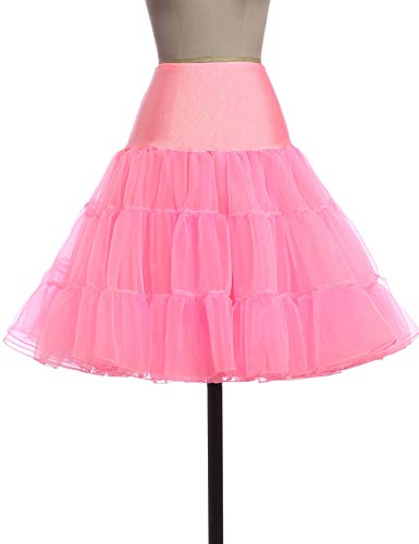 GRACE KARIN Women's Retro Knee Length Crionline A Line Pink Tutu Petticoat Pinup Skirt Lolita Skirts Slips (Pink,M)