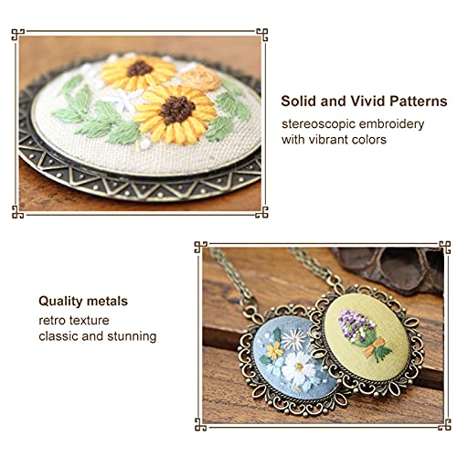 Embroidery Kits for Beginners, 4pcs Embroidered Pendants Floral Embroidery Necklace, Mini Cross Stitch Kits with Patterns and Instructions, Hand Sewing Jewelry Ornament