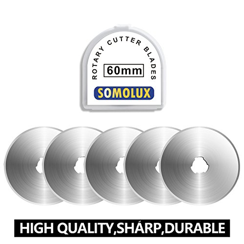 SOMOLUX 60mm Rotary Blades 5 Pack Fits OLFA,Fiskars,Truecut,DAFA Cutter Replacement, Quilting Scrapbooking Sewing Arts Crafts,Sharp and Durable