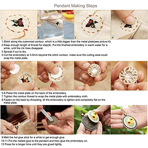 Embroidery Ornament 4 PCS Kit, Embroidered Pendants Floral Embroidery Necklace Earrings Hand Sewing Jewelry Creative Gifts for Art Crafts Sewing and Hanging